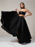 Two Pieces A Line Backless Slit Satin Prom Dress LBQ1469